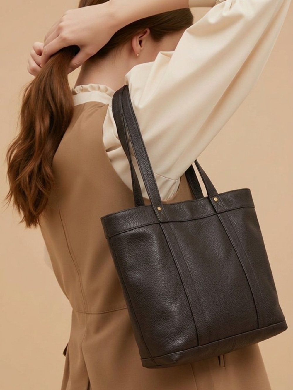 Banana Republic Lg Brown Pebbled Leather Tote Bag Work, Travel